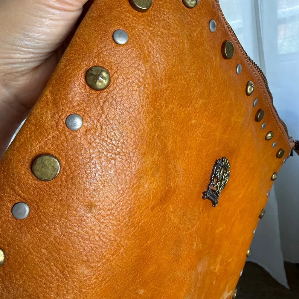Pratesi Firenze Italian Leather Studded Pouch Bag Cognac Made in Italy - Picture 9 of 12
